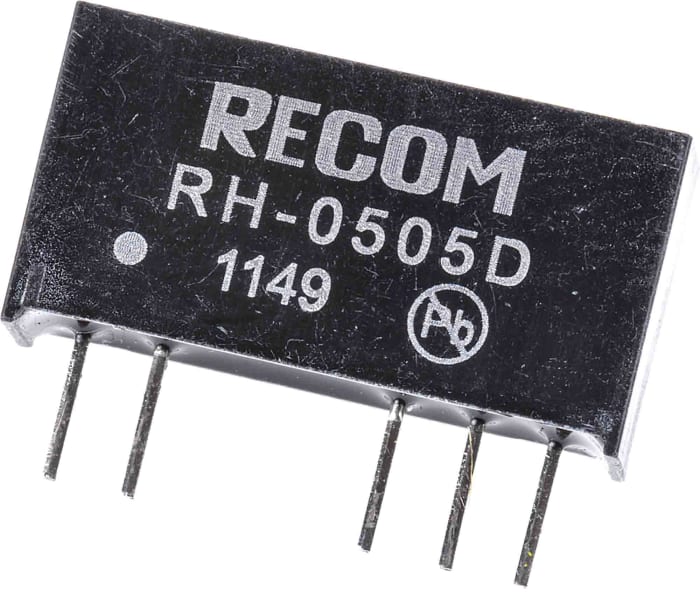 Recom RH DC-DC Converter, ±5V dc/ ±100mA Output, 4.5 → 5.5 V dc Input, 1W, Through Hole, +85°C Max Temp -40°C