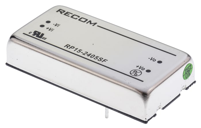 Recom RP15 F DC-DC Converter, 5V dc/ 3A Output, 18 → 36 V dc Input, 15W, Through Hole, +85°C Max Temp -40°C Min