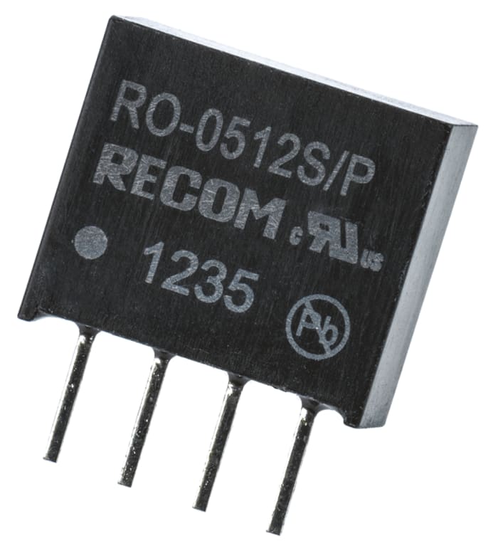 Recom RO DC-DC Converter, 12V dc/ 83mA Output, 4.5 → 5.5 V dc Input, 1W, Through Hole, +85°C Max Temp -40°C Min