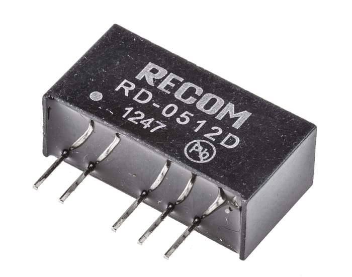 Recom RD DC-DC Converter, ±12V dc/ ±84mA Output, 4.5 → 5.5 V dc Input, 2W, Through Hole, +85°C Max Temp -40°C