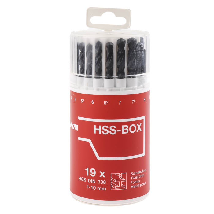 RS PRO 19-Piece Twist Drill Bit Set for Metal, 10mm Max, 1mm Min, HSS-G Bits