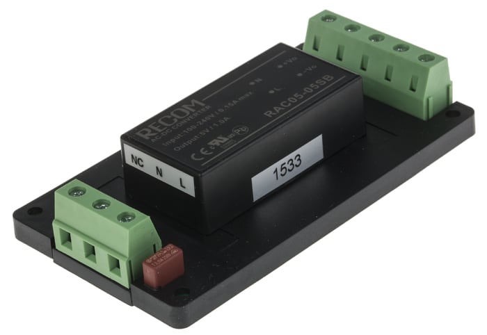 Recom Switching Power Supply, RAC05-05SB-ST, 5V dc, 1A, 5W, 1 Output, 90 → 264V ac Input Voltage