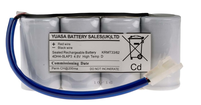 Batería recargable NiCd, 4.8V, 4Ah, 4 celdas D, terminal tipo Conector AMP