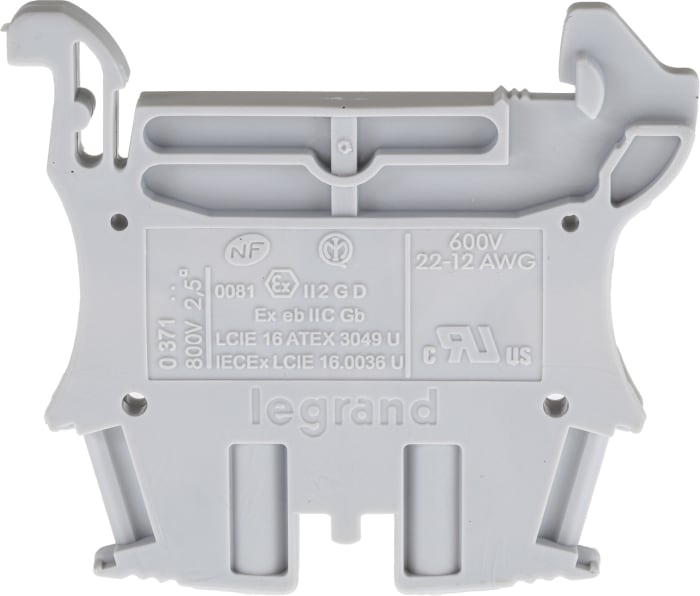 Bloc de jonction rail DIN Legrand 371, 2.5mm², A visser, Gris