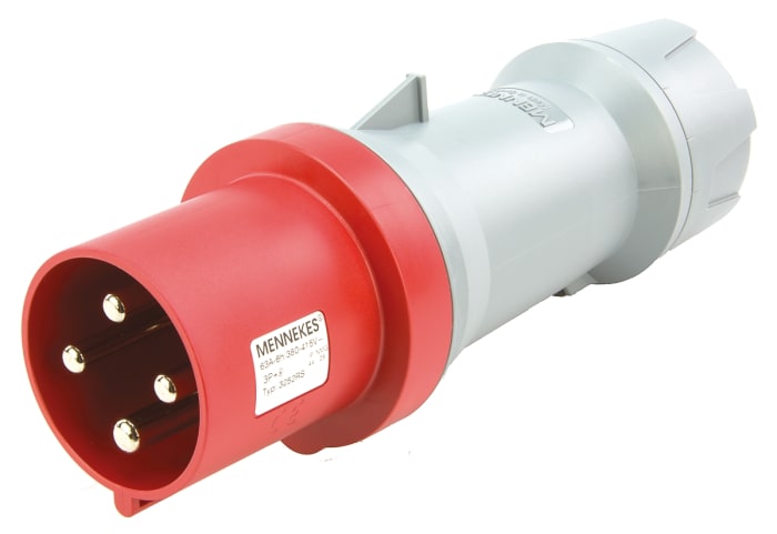MENNEKES, PowerTOP IP44 Red Cable Mount 3P + E Industrial Power Plug, Rated At 63A, 400 V
