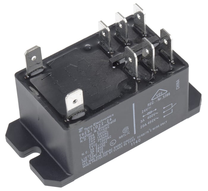 TE Connectivity Flange Mount Power Relay, 24V dc Coil, 30A Switching Current, DPDT
