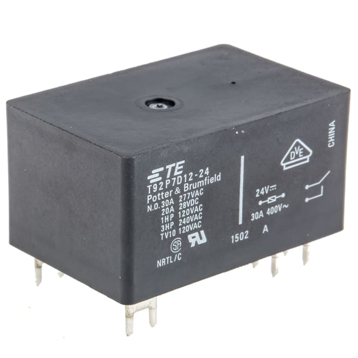 TE Connectivity PCB Mount Power Relay, 24V dc Coil, 30A Switching Current, DPST