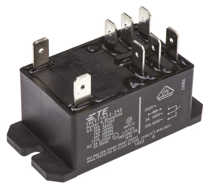 TE Connectivity Flange Mount Non-Latching Relay, 240V ac Coil, 30A Switching Current, DPDT