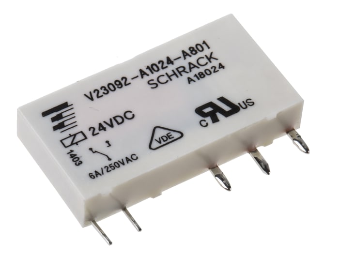 TE Connectivity PCB Mount Power Relay, 24V dc Coil, 6A Switching Current, SPDT