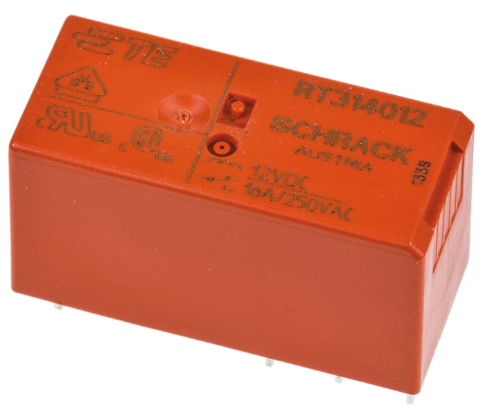 TE Connectivity PCB Mount Power Relay, 12V dc Coil, 16A Switching Current, SPDT
