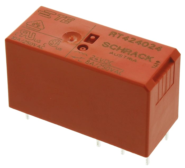 Relé de potencia sin enclavamiento TE Connectivity RT2 de 2 polos, DPDT, bobina 24V dc, 8A, Montaje en PCB