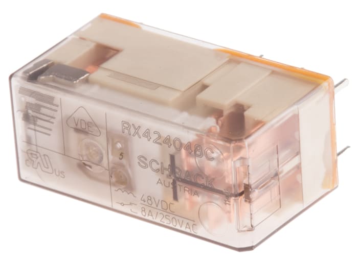 TE Connectivity PCB Mount Non-Latching Relay, 48V dc Coil, 8A Switching Current, DPDT