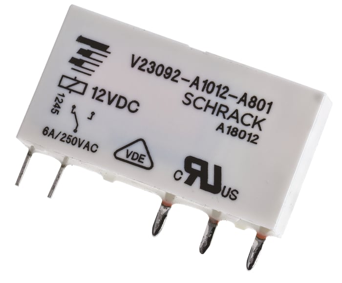 Výkonové relé SPDT Montáž na PCB 12V dc SNR
