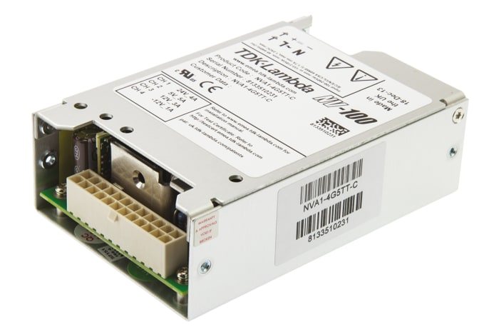 TDK-Lambda Embedded Switch Mode Power Supply SMPS, NVA1-4G5TT-C, 5/±12/24V dc, 1 A, 3 A, 4 A, 5 A, 100W, Quad Output,