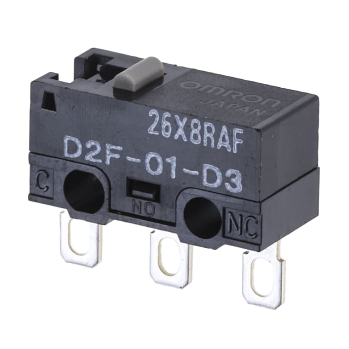 Omron Pin Plunger Micro Switch, Solder Terminal, 100 mA @ 30 V dc, SPDT, IP40