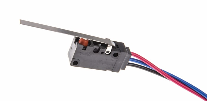 Omron Long Hinge Lever Microswitch, Pre-wired Terminal, 5 A @ 250 V ac, SPDT, IP67