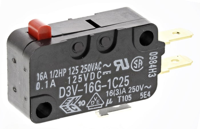 Omron Pin Plunger Micro Switch, Tab Terminal, 16 A @ 250 V ac, SPDT, IP40