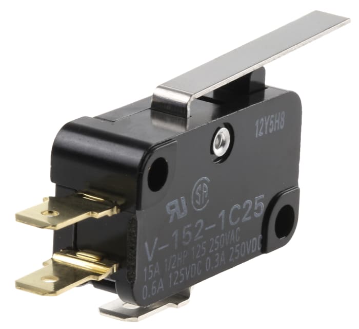 Omron Hinge Lever Micro Switch, Tab Terminal, 15 A @ 250 V ac, SPDT, IP40
