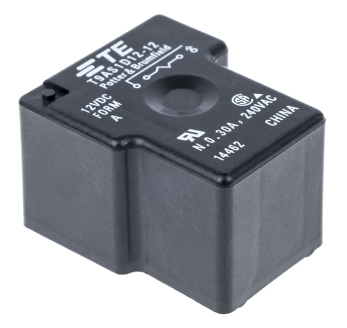 TE Connectivity PCB Mount Power Relay, 12V dc Coil, 30A Switching Current, SPST