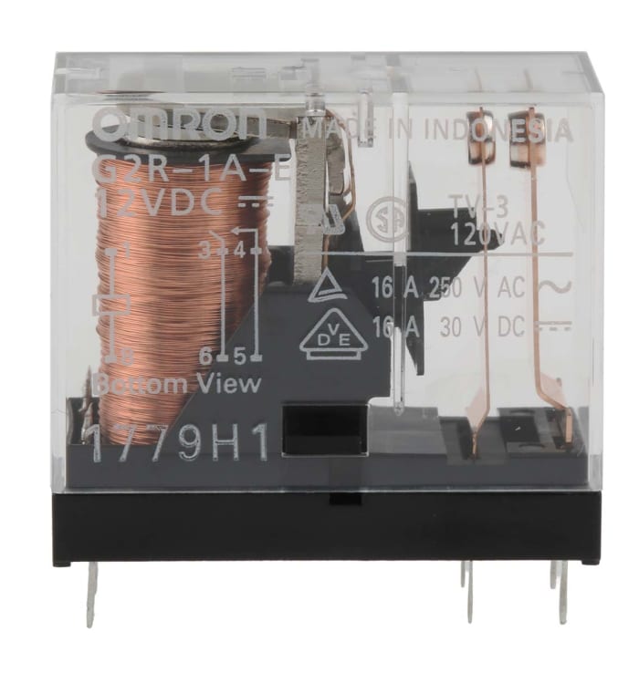 Relé de potencia sin enclavamiento Omron G2R-1 de 1 polo, SPST, bobina 12V dc, 16A, Montaje en PCB
