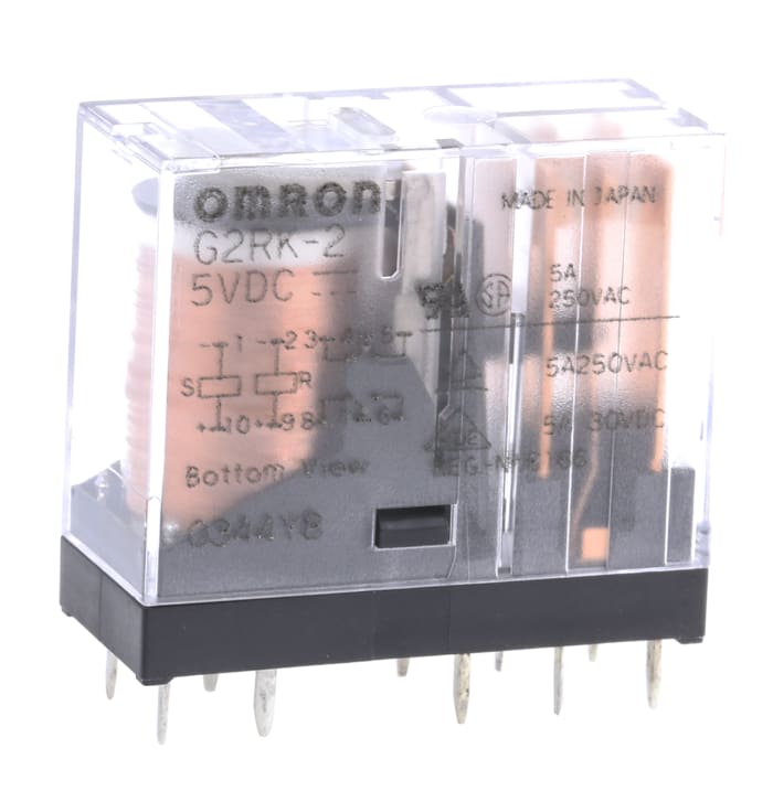 Omron PCB Mount Latching Power Relay, 5V dc Coil, 3A Switching Current, DPDT