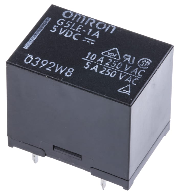 Omron PCB Mount Power Relay, 5V dc Coil, 10A Switching Current, SPST
