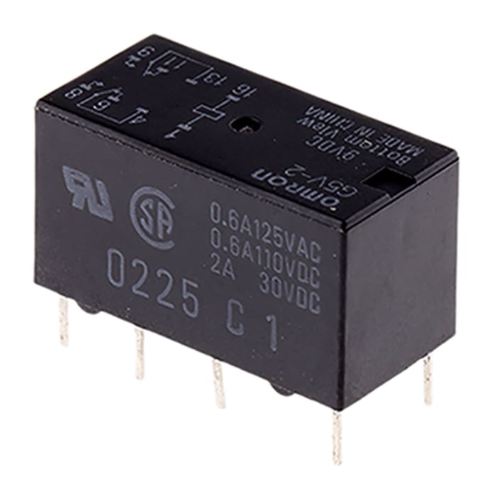 Relay DPDT miniature, 2A 9Vdc