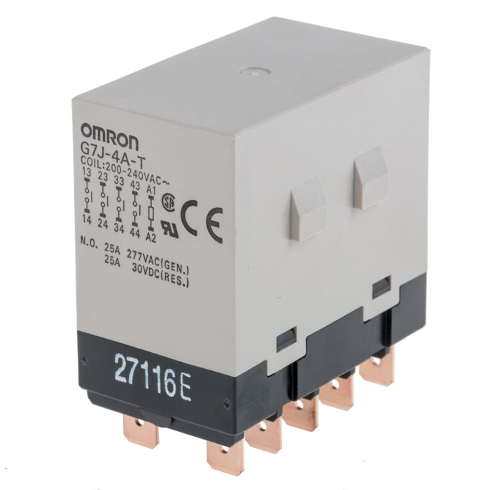 Omron Panel Mount Power Relay, 240V ac Coil, 25A Switching Current, 4PST-NO