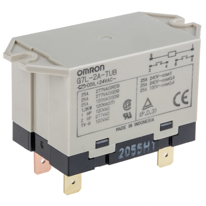 Omron Panel Mount Power Relay, 24V ac Coil, 25A Switching Current, DPST
