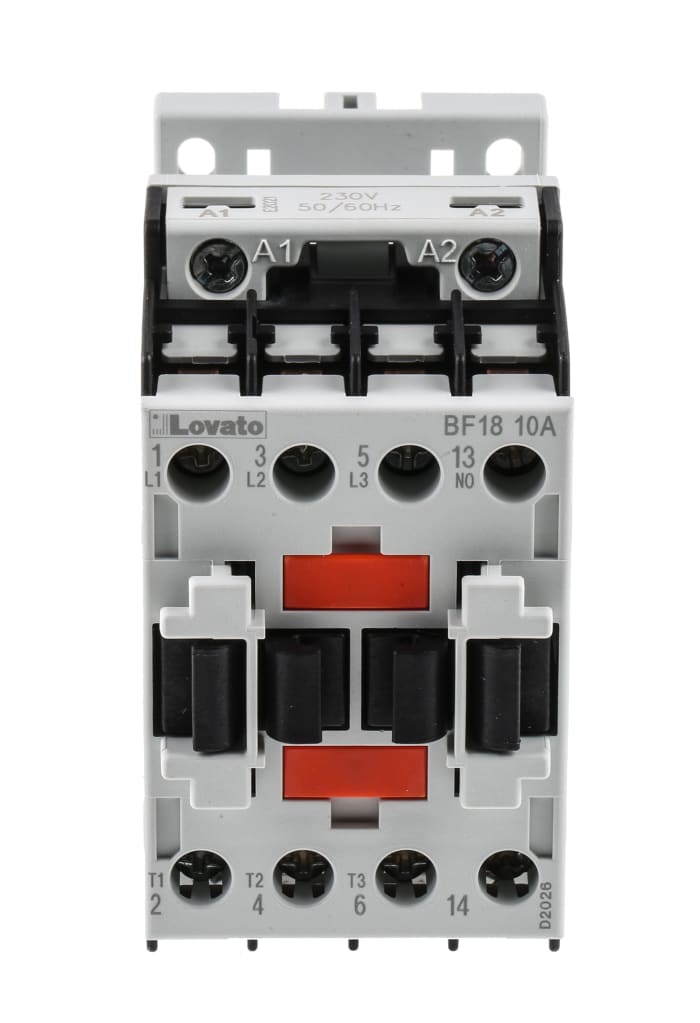 Lovato Orange BF Contactor, 230 V ac Coil, 3-Pole, 18 A, 7.5 kW, 3NO, 440 V ac