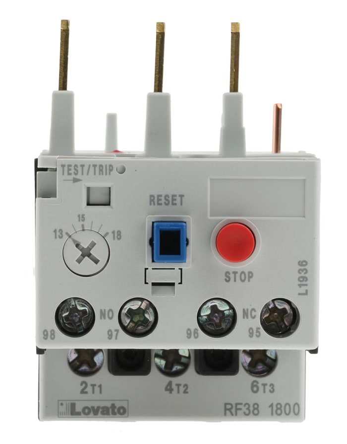 Lovato RF38 Thermal Overload Relay, 13 → 18 A F.L.C, 18 A Contact Rating, 3P