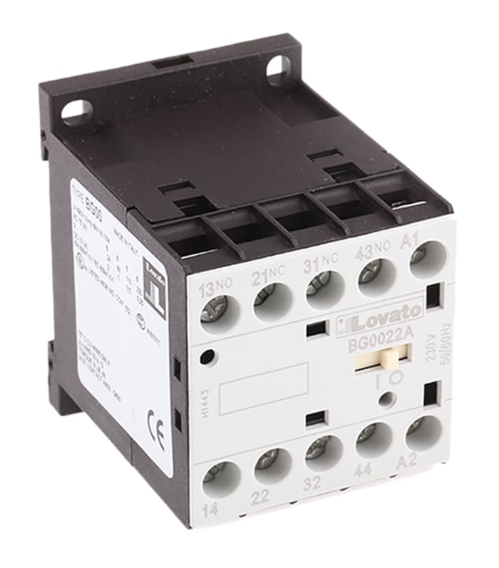 Relé de contactor Lovato Naranja BG de 4 polos, 2 NA + 2 NC, 10 A, bobina 230 V ac