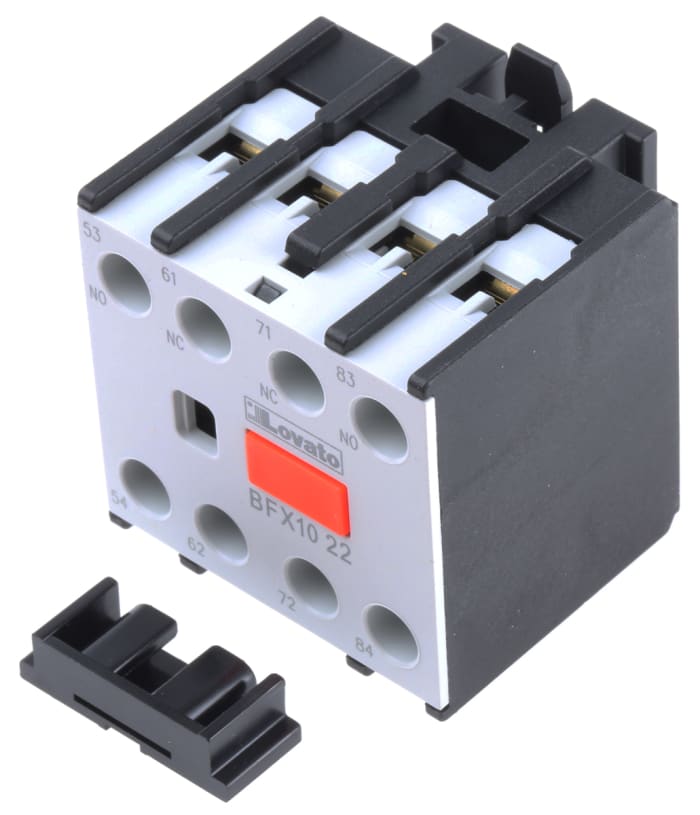 Lovato Auxiliary Contact Block, 4 Contact, 2NC + 2NO, Snap-On BFX10