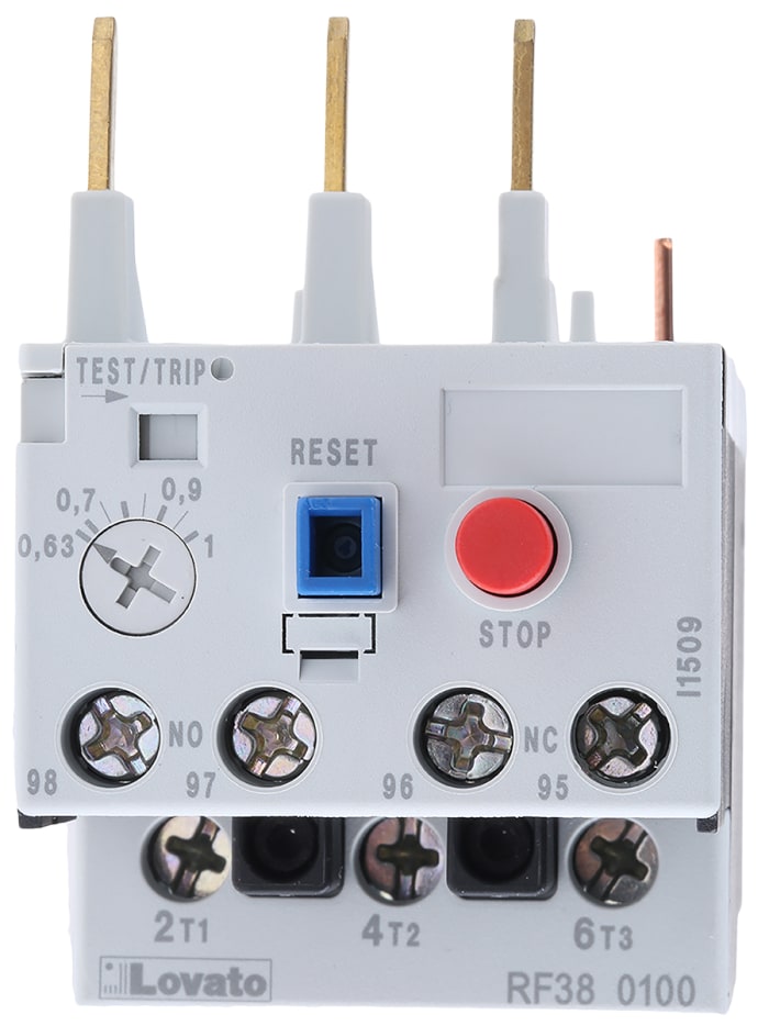 Lovato RF38 Thermal Overload Relay, 0.63 → 1 A F.L.C, 1 A Contact Rating, 3P