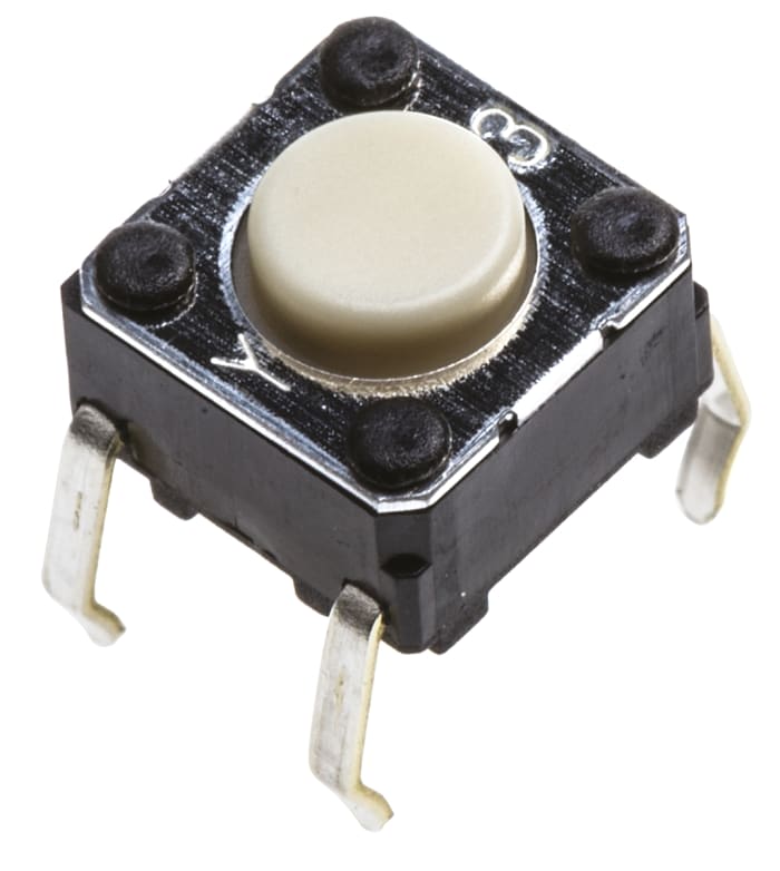 Omron Grey Plunger Tactile Switch, SPST 50 mA @ 24 V dc 0.9mm Through Hole