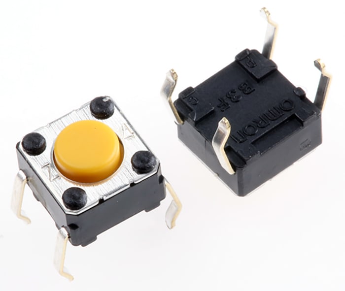 Omron Yellow Plunger Tactile Switch, SPST 50 mA @ 24 V dc 0.9mm Through Hole