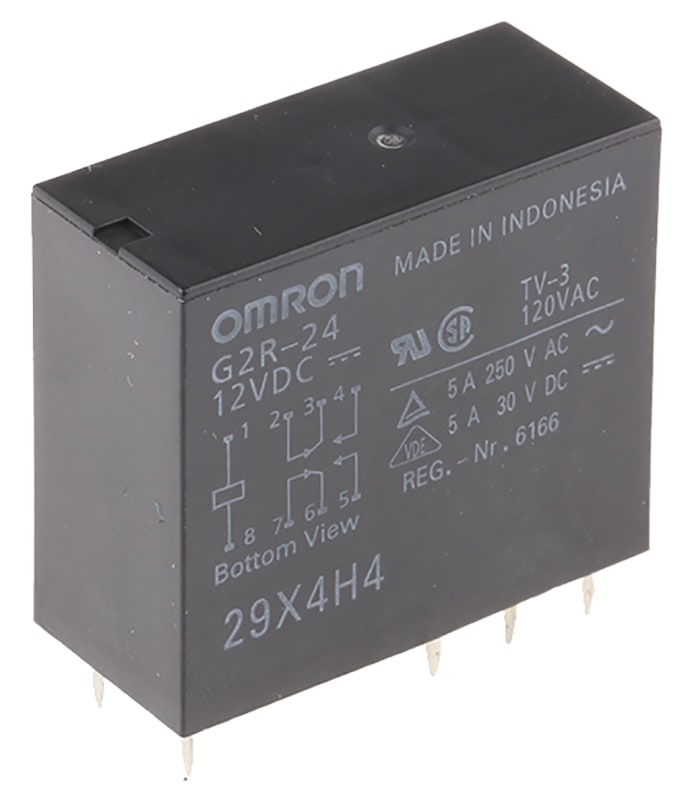 Omron PCB Mount Power Relay, 12V dc Coil, 4A Switching Current, DPDT