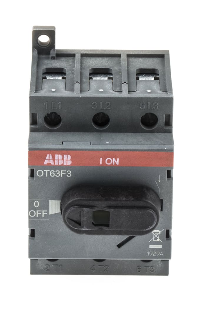 ABB 3P Pole Base Mounting Isolator Switch - 63A Maximum Current, 22kW Power Rating, IP20