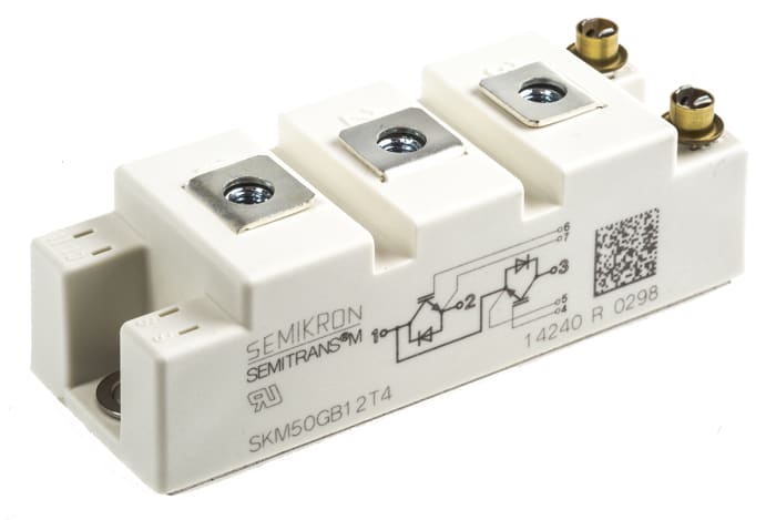 Semikron Danfoss SKM50GB12T4 Dual Half Bridge IGBT Module, 81 A 1200 V, 7-Pin SEMITRANS2, Panel Mount