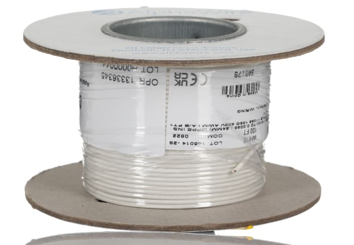 Alpha Wire Ecogen Ecowire Series White 0.52 mm² Hook Up Wire, 20 AWG, 10/0.25 mm, 30m, MPPE Insulation, 6714 WH005
