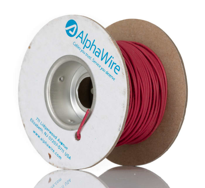 Alpha Wire Ecogen Ecowire Series Red 0.75 mm² Hook Up Wire, 18 AWG, 16/0.25 mm, 30m, MPPE Insulation, 6715 RD005