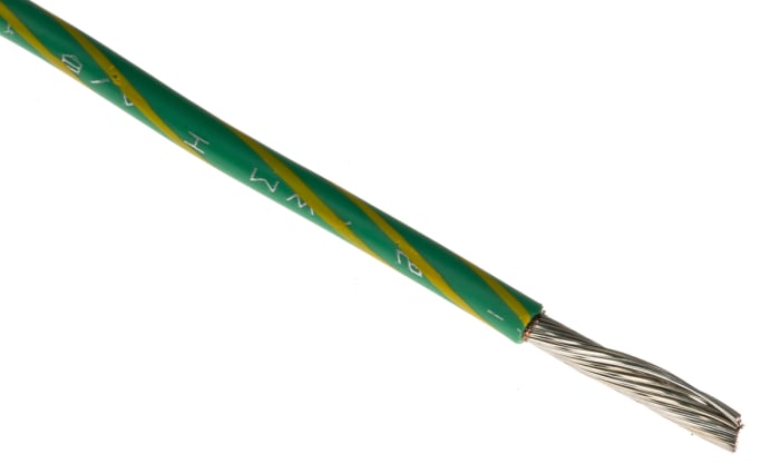 Alpha Wire Ecogen Ecowire Series Green/Yellow 2.1 mm² Hook Up Wire, 14 AWG, 41/0.25 mm, 30m, MPPE Insulation, 6717 GY005