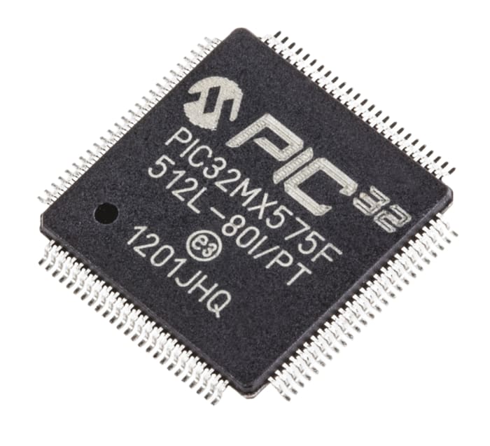 Microchip, 32bit PIC, PIC32MX Microcontroller, 80MHz, 12 kB, 512 kB Flash, 100-Pin TQFP