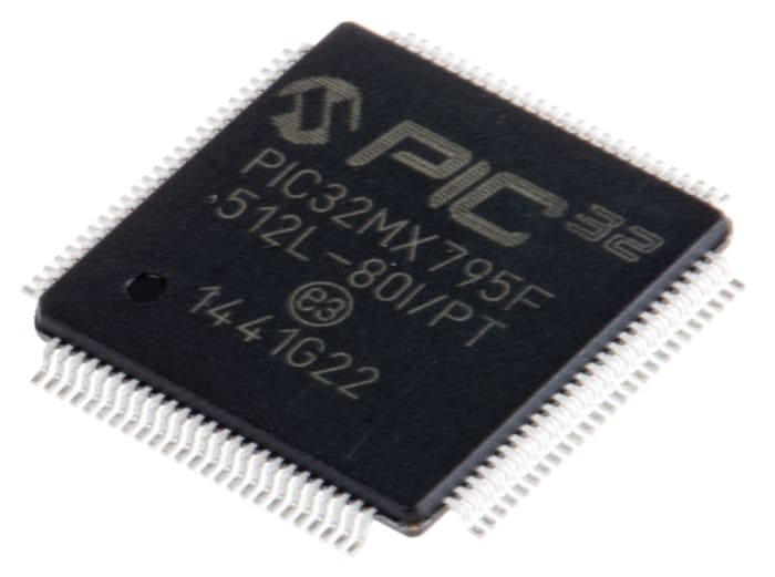 Microchip, 32bit PIC, PIC32MX Microcontroller, 80MHz, 12 kB, 512 kB Flash, 100-Pin TQFP