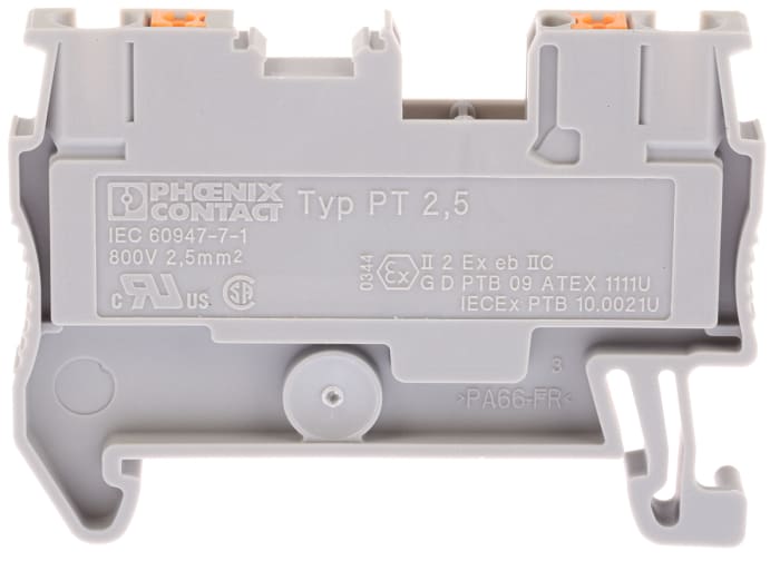 Phoenix Contact 3209510 PT 2.5 Series Grey, 0.14 → 4mm², Single-Level, Push In Termination, ATEX