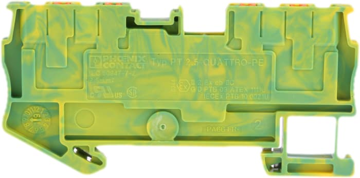 Phoenix Contact 3209594 PT 2.5-QUATTRO-PE Series Green/Yellow, 0.14 → 4mm², Single-Level, Push In Termination,