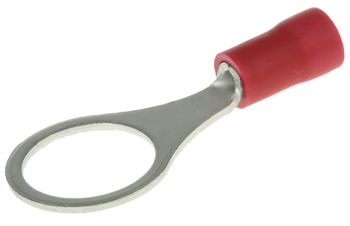 JST, FV Insulated Ring Terminal, M10 (3/8) Stud Size, 0.25mm² to 1.65mm² Wire Size, Red