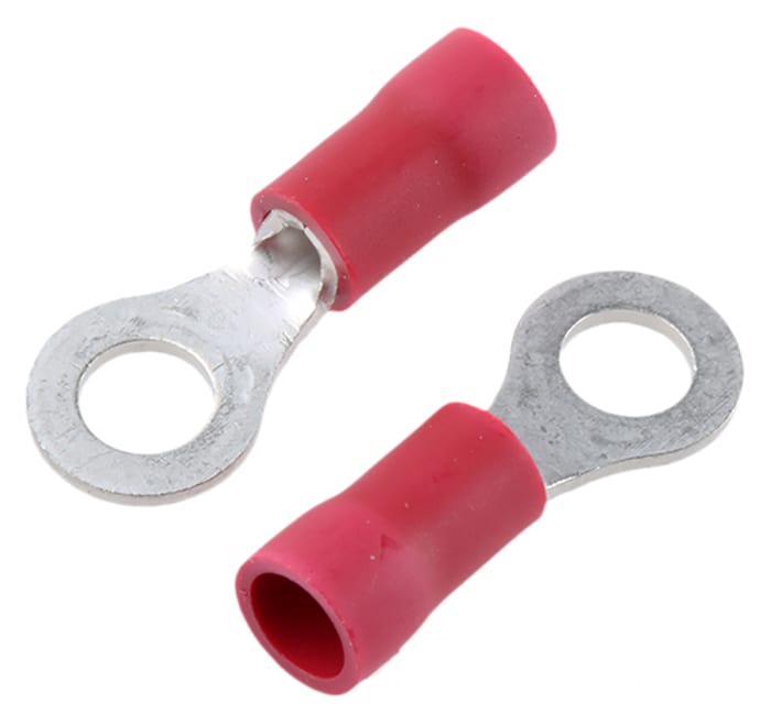 JST, FV Insulated Ring Terminal, M4 Stud Size 22 AWG 16 AWG Wire Size, Red
