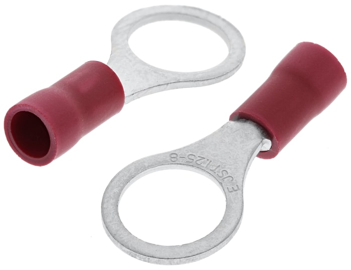 JST, FV Insulated Ring Terminal, M8 (5/16) Stud Size, 0.25mm² to 1.65mm² Wire Size, Red