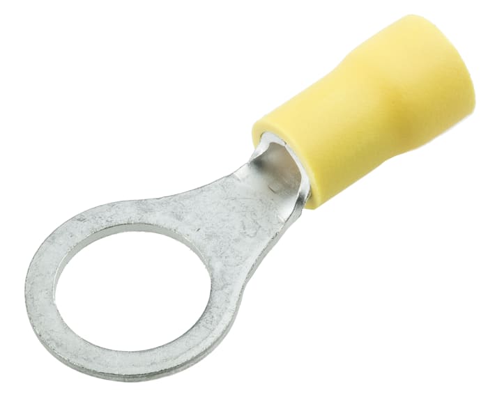 JST, FV Insulated Ring Terminal, M10 (3/8) Stud Size, 2.6mm² to 6.6mm² Wire Size, Yellow